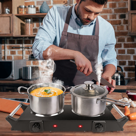 2000W Electric Dual Burner Hot Plate Portable Countertop Stove with 5 Temperature Settings, Double Coil Heating Cooktop for RV, Dorm, Camping, Apartment, Travel & Home Cooking, Black/White
