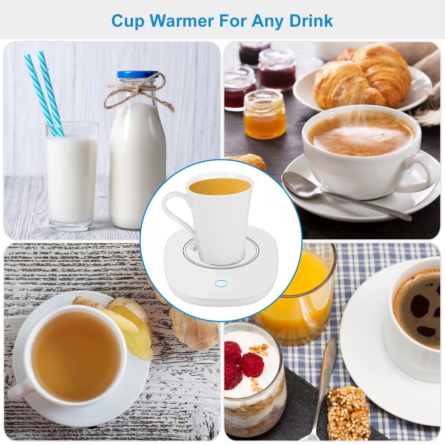 Say goodbye to cold coffee and hello to comfort all day long! ☕✨ This smart mug warmer keeps your favorite drinks—coffee, tea, or milk—perfectly warm at up to 131°F (55°C).