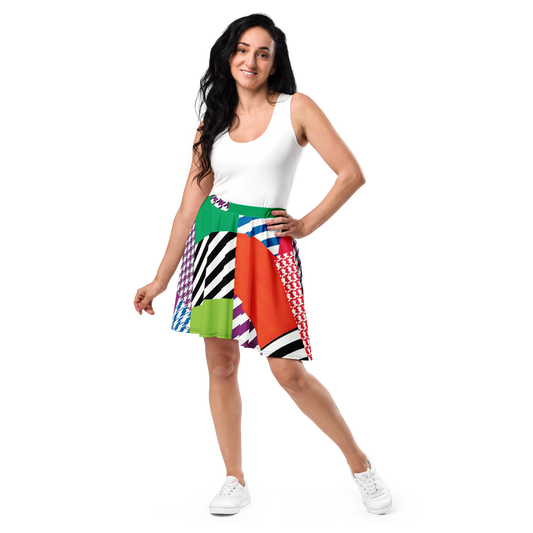 Women's Colorful Geometric Patchwork Skater Skirt – Comfort & Everyday Fashion