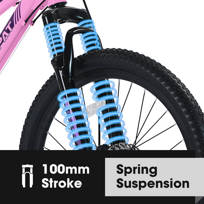 S24103  24 Inch Mountain Bike For Teenagers Girls Women, Shimano 21 Speeds With Dual Disc Brakes And 100mm Front Suspension, White-Pink