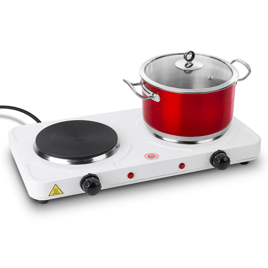 2000W Electric Dual Burner Hot Plate Portable Countertop Stove with 5 Temperature Settings, Double Coil Heating Cooktop for RV, Dorm, Camping, Apartment, Travel & Home Cooking
