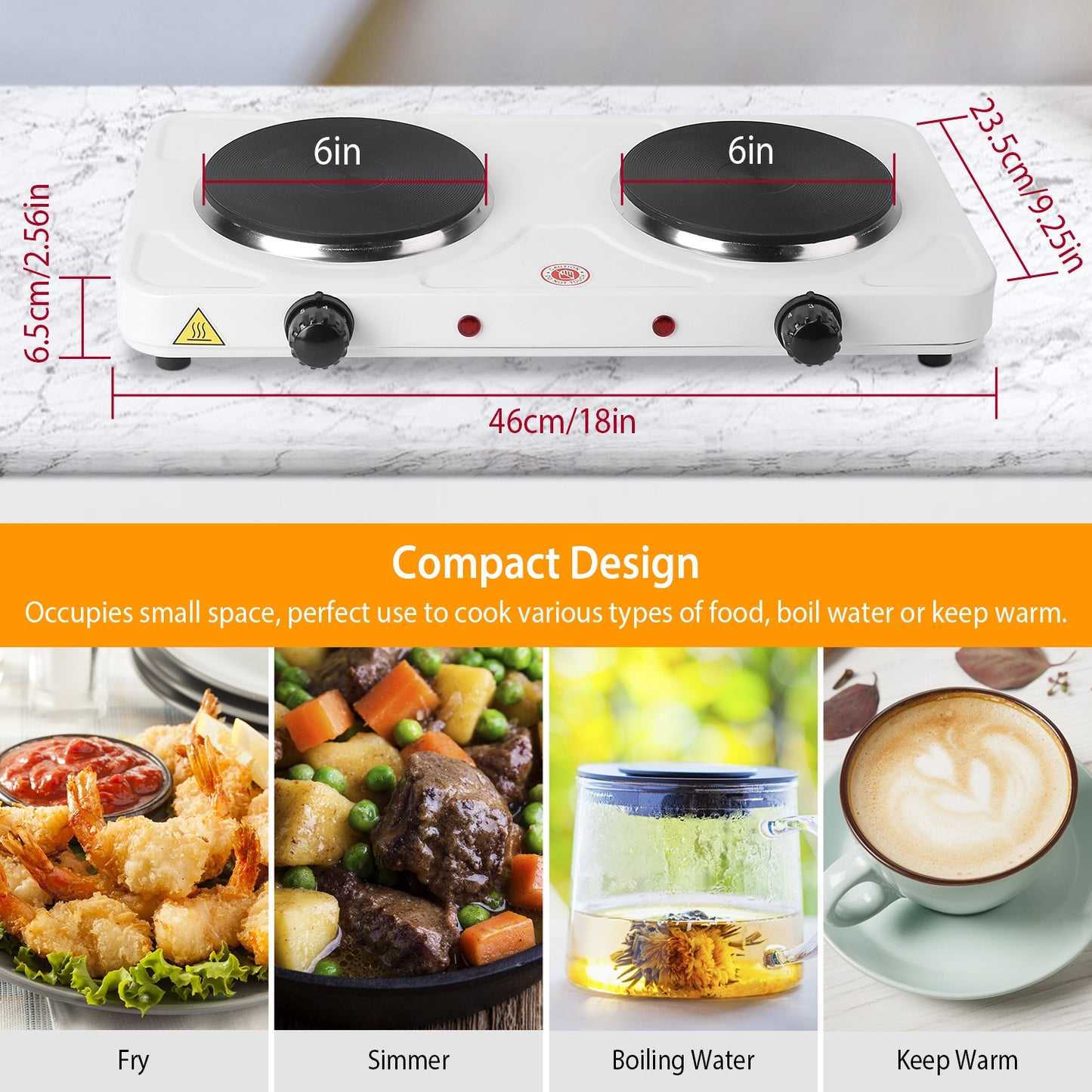 2000W Electric Dual Burner Hot Plate Portable Countertop Stove with 5 Temperature Settings, Double Coil Heating Cooktop for RV, Dorm, Camping, Apartment, Travel & Home Cooking