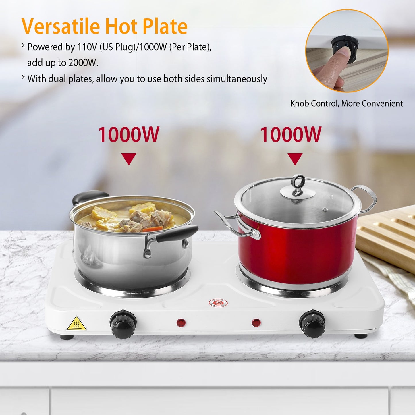 2000W Electric Dual Burner Hot Plate Portable Countertop Stove with 5 Temperature Settings, Double Coil Heating Cooktop for RV, Dorm, Camping, Apartment, Travel & Home Cooking
