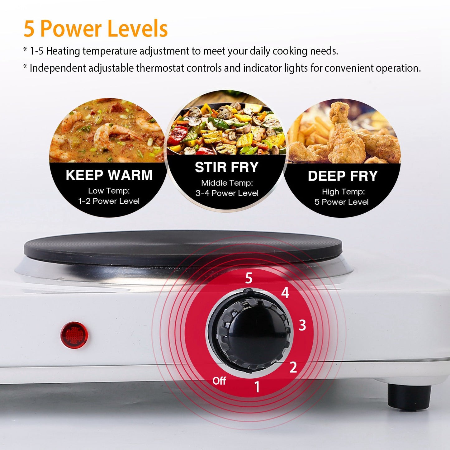 2000W Electric Dual Burner Hot Plate Portable Countertop Stove with 5 Temperature Settings, Double Coil Heating Cooktop for RV, Dorm, Camping, Apartment, Travel & Home Cooking