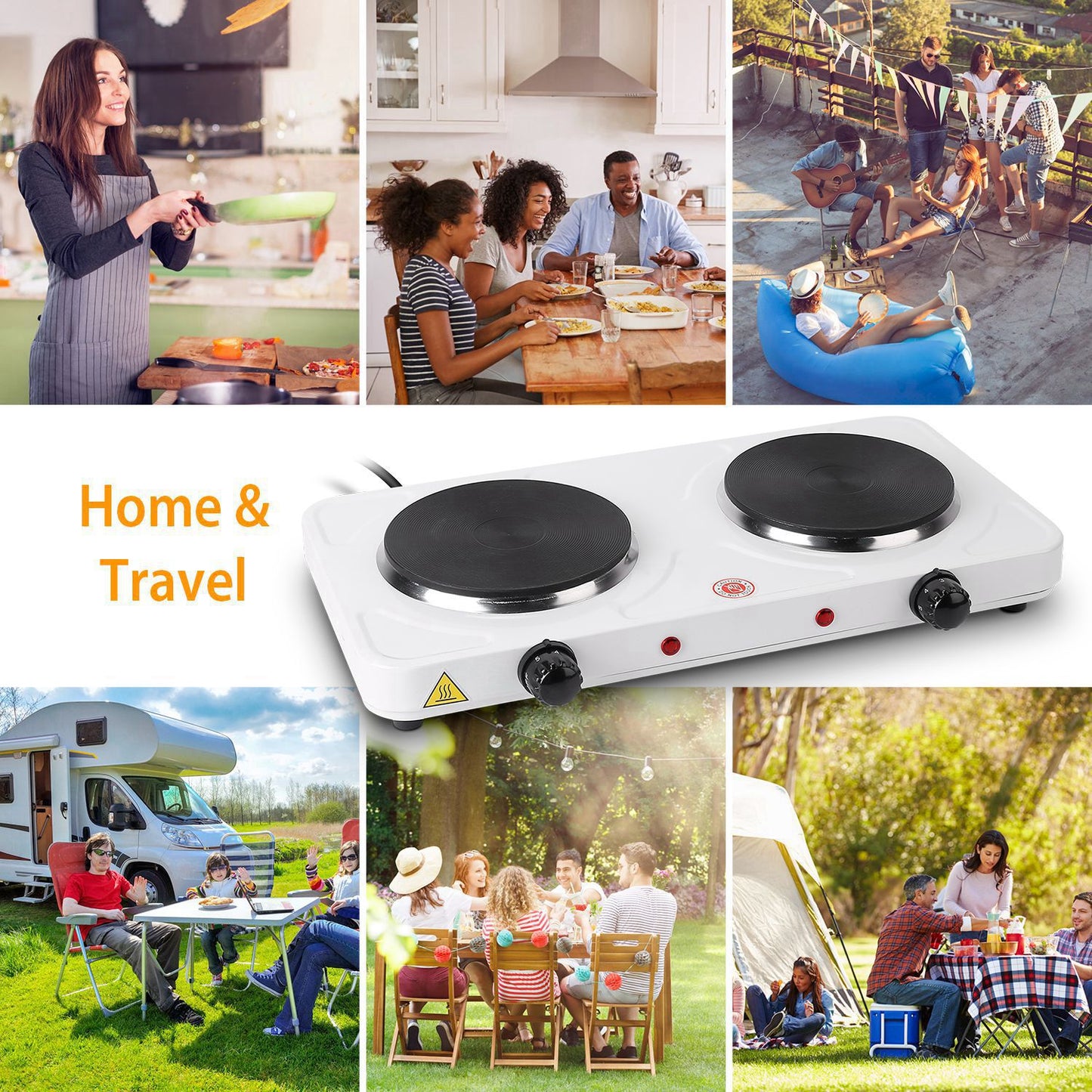 2000W Electric Dual Burner Hot Plate Portable Countertop Stove with 5 Temperature Settings, Double Coil Heating Cooktop for RV, Dorm, Camping, Apartment, Travel & Home Cooking