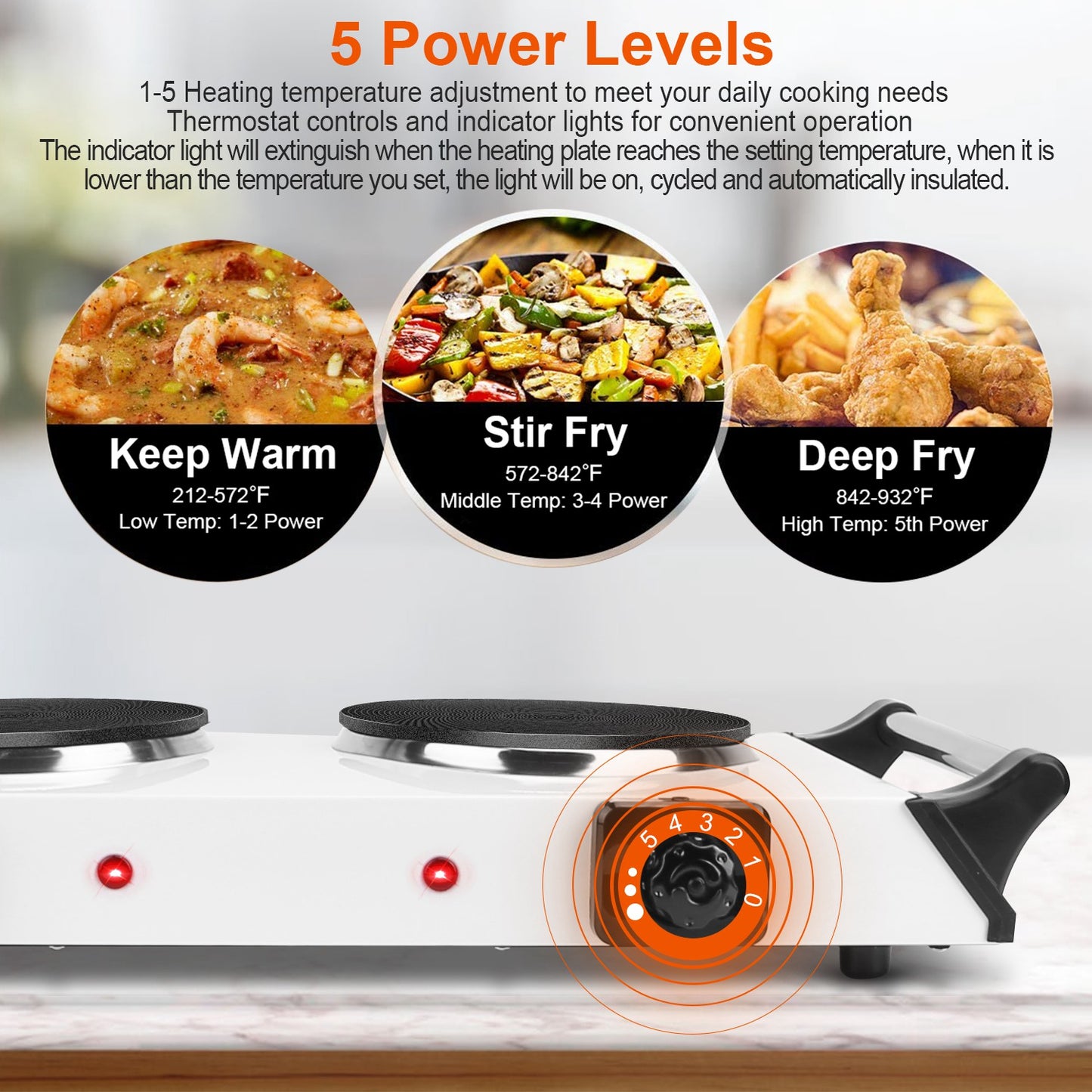 2000W Electric Dual Burner Hot Plate Portable Countertop Stove with 5 Temperature Settings, Double Coil Heating Cooktop for RV, Dorm, Camping, Apartment, Travel & Home Cooking, Black/White