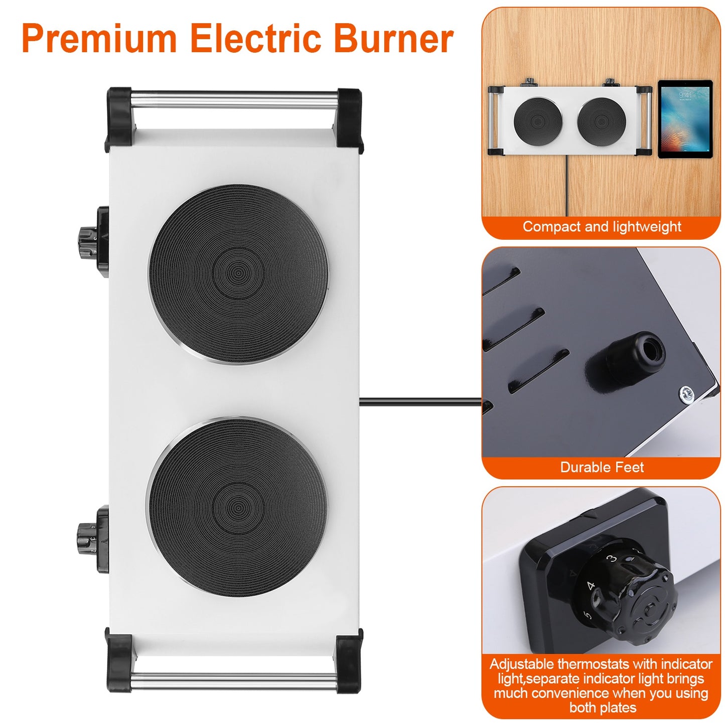 2000W Electric Dual Burner Hot Plate Portable Countertop Stove with 5 Temperature Settings, Double Coil Heating Cooktop for RV, Dorm, Camping, Apartment, Travel & Home Cooking, Black/White