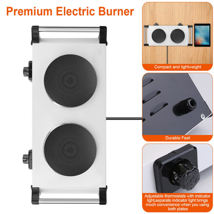 2000W Electric Dual Burner Hot Plate Portable Countertop Stove with 5 Temperature Settings, Double Coil Heating Cooktop for RV, Dorm, Camping, Apartment, Travel & Home Cooking, Black/White
