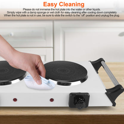 2000W Electric Dual Burner Hot Plate Portable Countertop Stove with 5 Temperature Settings, Double Coil Heating Cooktop for RV, Dorm, Camping, Apartment, Travel & Home Cooking, Black/White