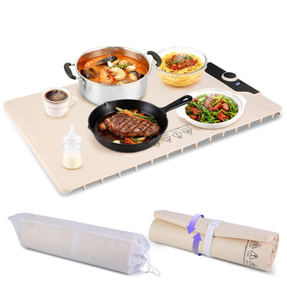 Food Warming Mat Electric Silicone Hot Plate 300W Fast Heating, 14 Temp Levels with Timer, Portable Roll-Up Buffet Warmer Tray for Parties Kitchen Table Food Heater Pad