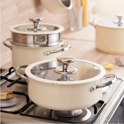 9PCS Stainless Steel Ceramic Coated Cookware Set with Glass Lids & Steamer, Non-Stick Pots and Pans Set for Gas & Induction Cooktops, Dishwasher & Oven Safe Kitchen Cookware