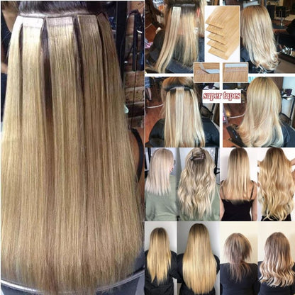 Platinum Blonde Tape In Hair Extensions 20” Double Drawn Remy Human Hair 50g Seamless Invisible Skin Weft Thick Full Ends Soft Smooth Tangle Free Waterproof Adhesive