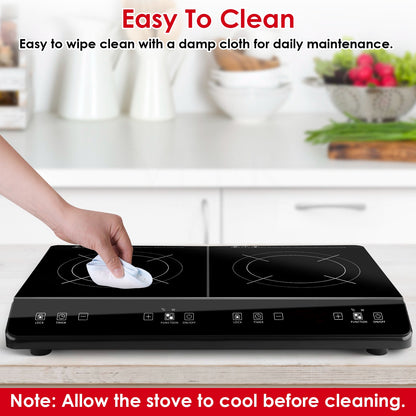 1Pc 4000W Induction Cooktop Portable Double Induction Cooker Electric Dual Burner Stove Countertop Hot Plate With 9 Power 9 Temperature 3H Timer