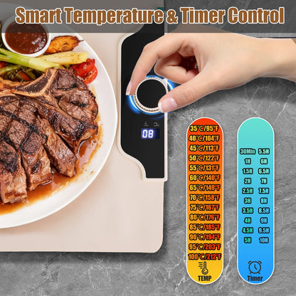 Food Warming Mat Electric Silicone Hot Plate 300W Fast Heating, 14 Temp Levels with Timer, Portable Roll-Up Buffet Warmer Tray for Parties Kitchen Table Food Heater Pad