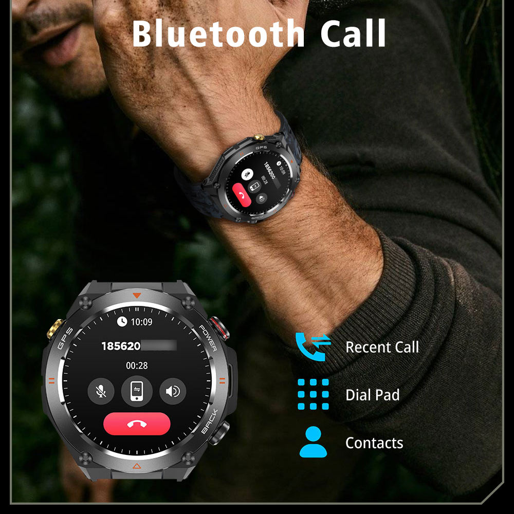 SENBONO GPS Smart Watch Men 1.45'' HD Screen Built-In GPS Altimeter Barometer Compass AI Voice Compatible With Android & IPhone