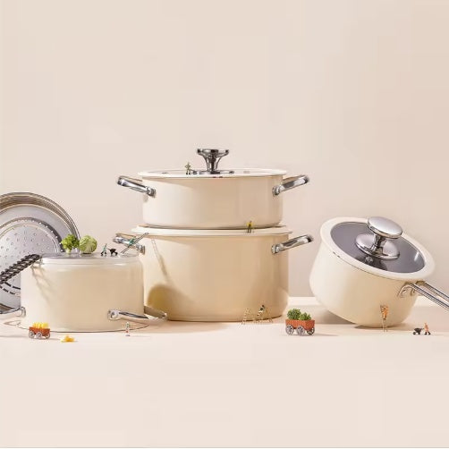 9PCS Stainless Steel Ceramic Coated Cookware Set with Glass Lids & Steamer, Non-Stick Pots and Pans Set for Gas & Induction Cooktops, Dishwasher & Oven Safe Kitchen Cookware