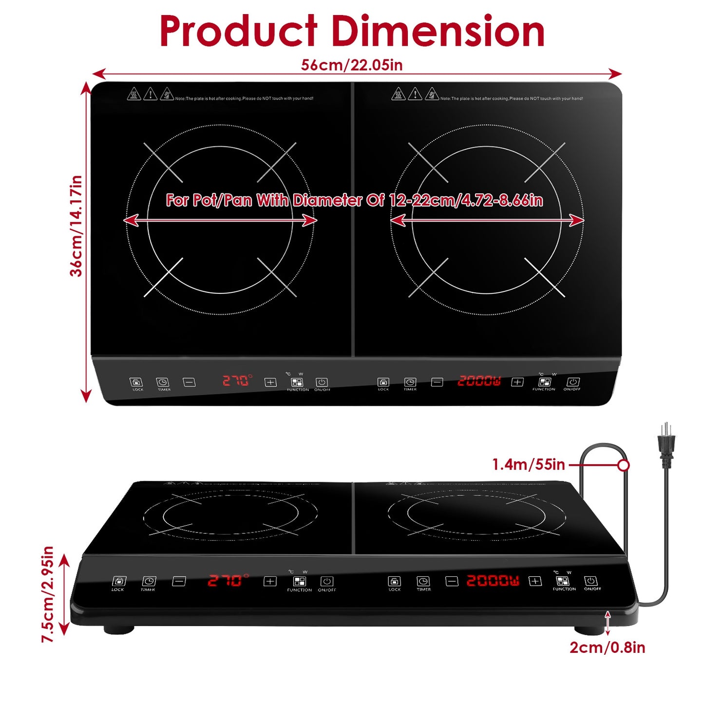 1Pc 4000W Induction Cooktop Portable Double Induction Cooker Electric Dual Burner Stove Countertop Hot Plate With 9 Power 9 Temperature 3H Timer
