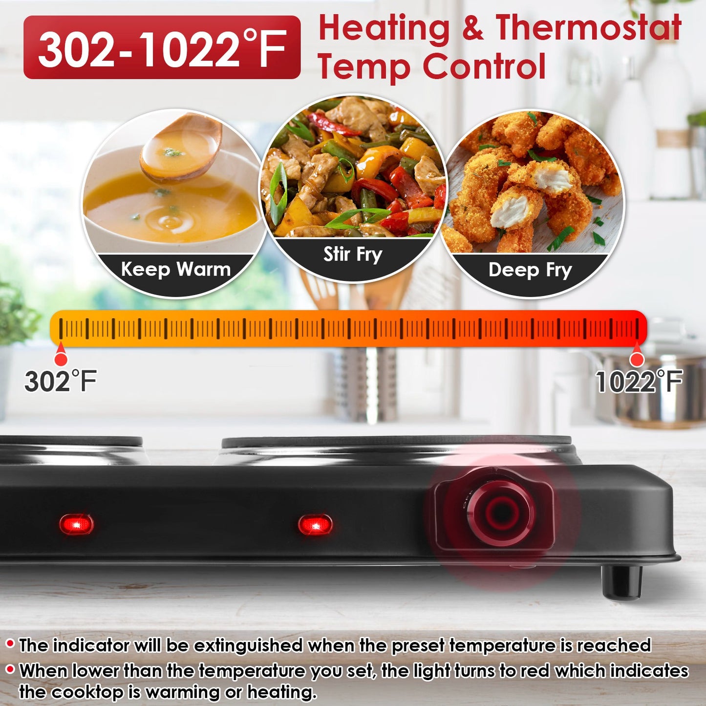 1Pc 2000W Electric Infrared Dual Burner Portable Heating Hot Plate Stove Countertop RV Hotplate With Glass Cooktop Stepless Temperature Adjustments For Home RV Camp