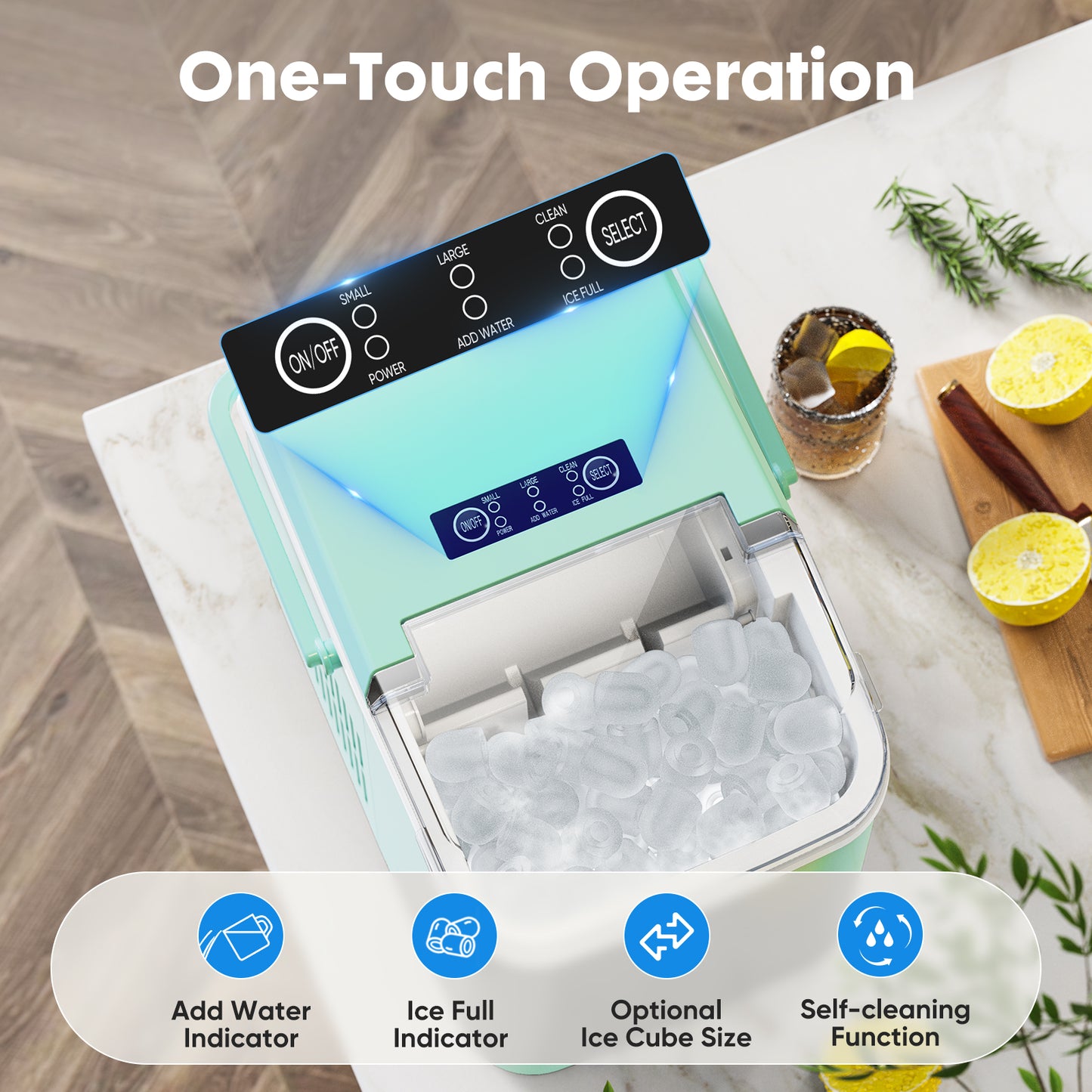 Portable Countertop Ice Maker – 26 lbs in 24 Hours – Self-Cleaning Compact Ice Machine, 9 Ice Cubes in 6 mins, with 2 Colors, Energy Saving & Basket | Travel | Festival | Bar | Home | Party