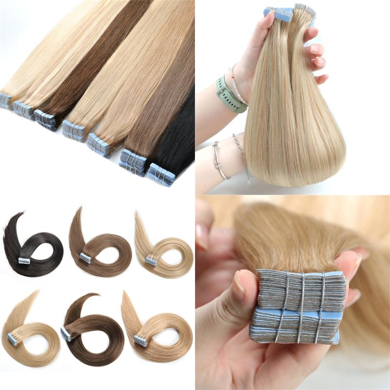 Platinum Blonde Tape In Hair Extensions 20” Double Drawn Remy Human Hair 50g Seamless Invisible Skin Weft Thick Full Ends Soft Smooth Tangle Free Waterproof Adhesive