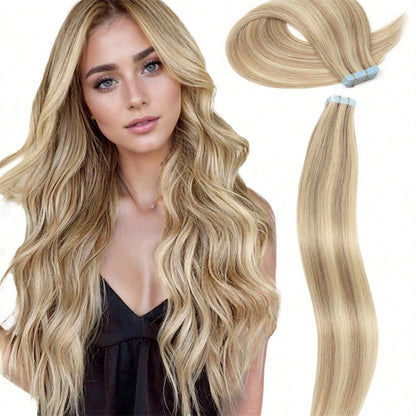 Platinum Blonde Tape In Hair Extensions 20” Double Drawn Remy Human Hair 50g Seamless Invisible Skin Weft Thick Full Ends Soft Smooth Tangle Free Waterproof Adhesive