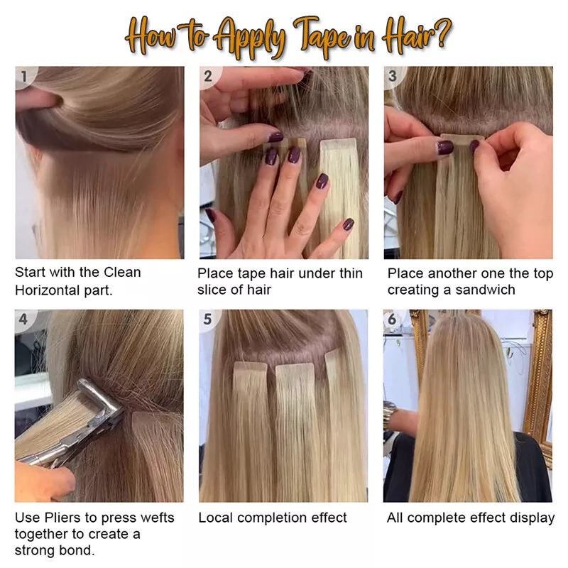 Platinum Blonde Tape In Hair Extensions 20” Double Drawn Remy Human Hair 50g Seamless Invisible Skin Weft Thick Full Ends Soft Smooth Tangle Free Waterproof Adhesive
