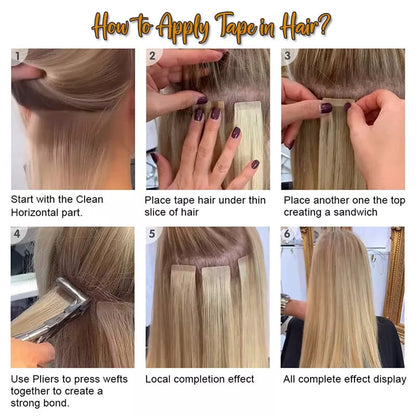 Platinum Blonde Tape In Hair Extensions 20” Double Drawn Remy Human Hair 50g Seamless Invisible Skin Weft Thick Full Ends Soft Smooth Tangle Free Waterproof Adhesive