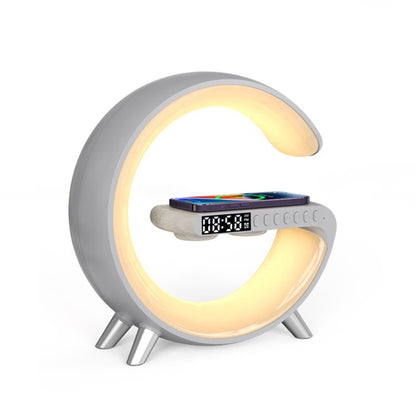 G-Shaped LED Lamp with Bluetooth Speaker & 15W Wireless Charger, Smart Atmosphere Light with App Control, Alarm Clock, Dimmable RGB Night Light for Bedroom Home Decor