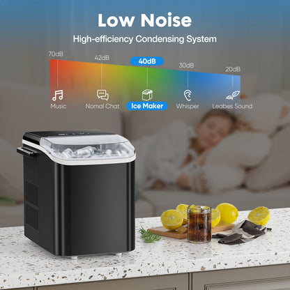 Portable Countertop Ice Maker – 26 lbs in 24 Hours – Self-Cleaning Compact Ice Machine, 9 Ice Cubes in 6 mins, with 2 Colors, Energy Saving & Basket | Travel | Festival | Bar | Home | Party