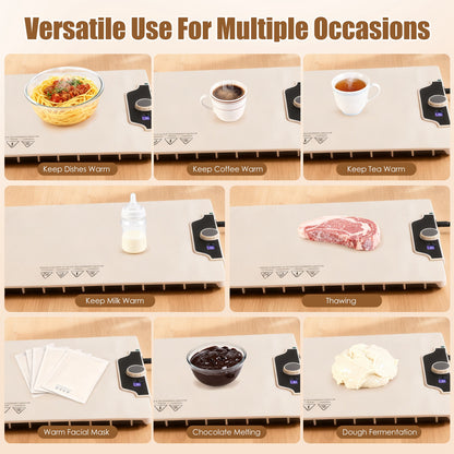 Food Warming Mat Electric Silicone Hot Plate 300W Fast Heating, 14 Temp Levels with Timer, Portable Roll-Up Buffet Warmer Tray for Parties Kitchen Table Food Heater Pad