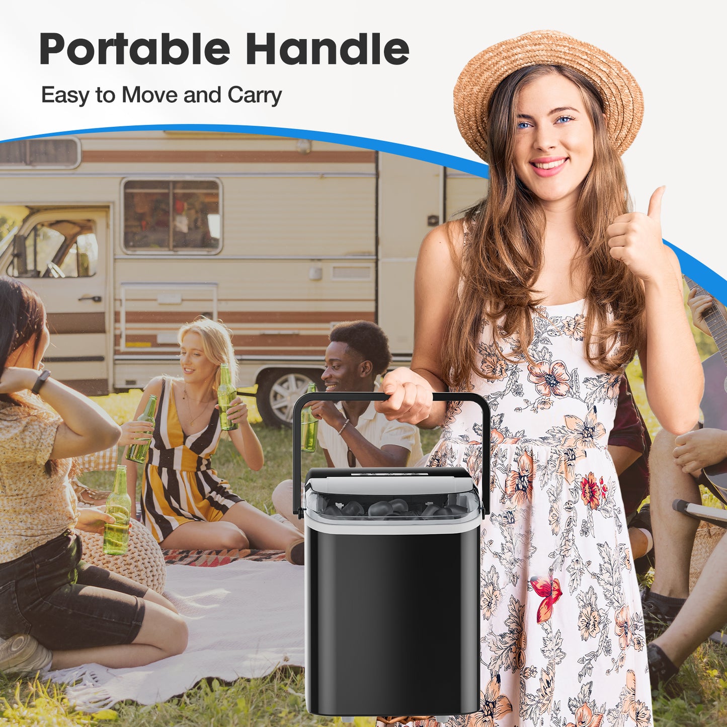 Portable Countertop Ice Maker – 26 lbs in 24 Hours – Self-Cleaning Compact Ice Machine, 9 Ice Cubes in 6 mins, with 2 Colors, Energy Saving & Basket | Travel | Festival | Bar | Home | Party