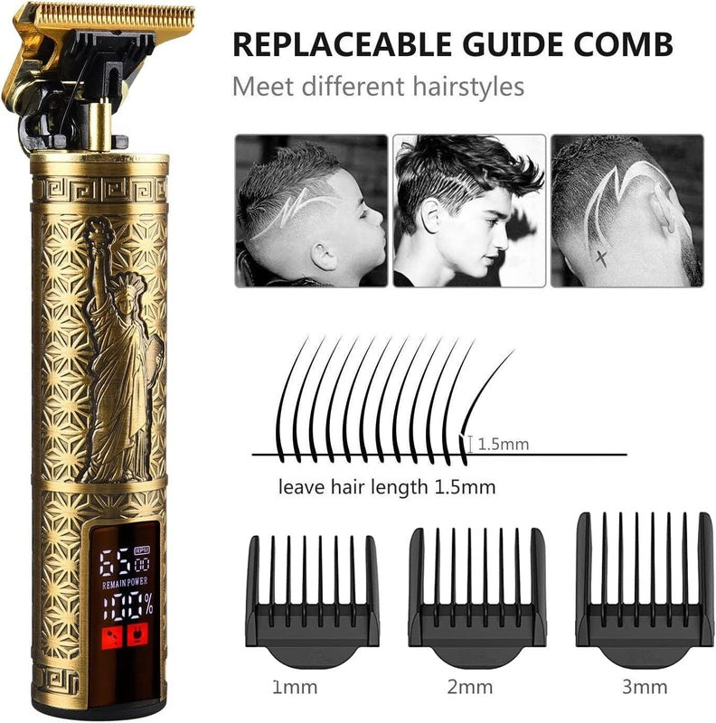 Cordless Beard Trimmer & Hair Clippers for Men, USB Rechargeable Hair Cutting Kit, Professional Barber Shaving Machine, LED Display, Metal Body, Precision Trimmer with Guide Combs