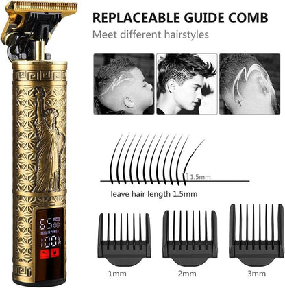 Cordless Beard Trimmer & Hair Clippers for Men, USB Rechargeable Hair Cutting Kit, Professional Barber Shaving Machine, LED Display, Metal Body, Precision Trimmer with Guide Combs