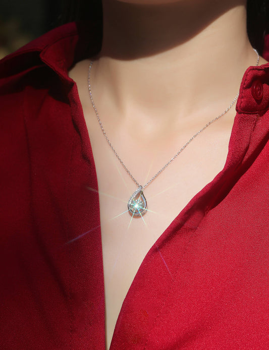 Smart Drop Luxury Fashion Diamond Pendant Necklace Set With Mosan Diamond Silver Ornaments