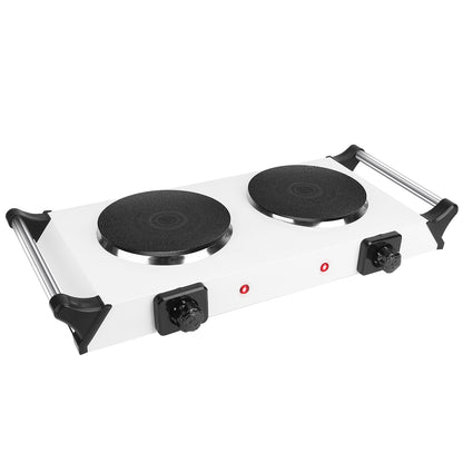 2000W Electric Dual Burner Hot Plate Portable Countertop Stove with 5 Temperature Settings, Double Coil Heating Cooktop for RV, Dorm, Camping, Apartment, Travel & Home Cooking, Black/White