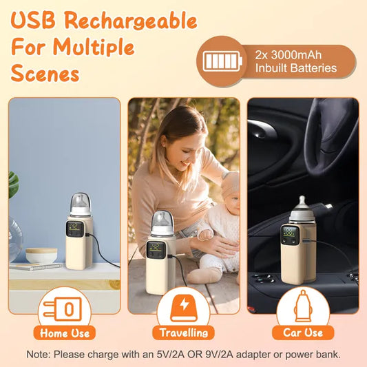 Portable Bottle Warmer With Night Light Baby Milk Warmer Milk Formula Warmer For Home Travel With 6 Heating Levels