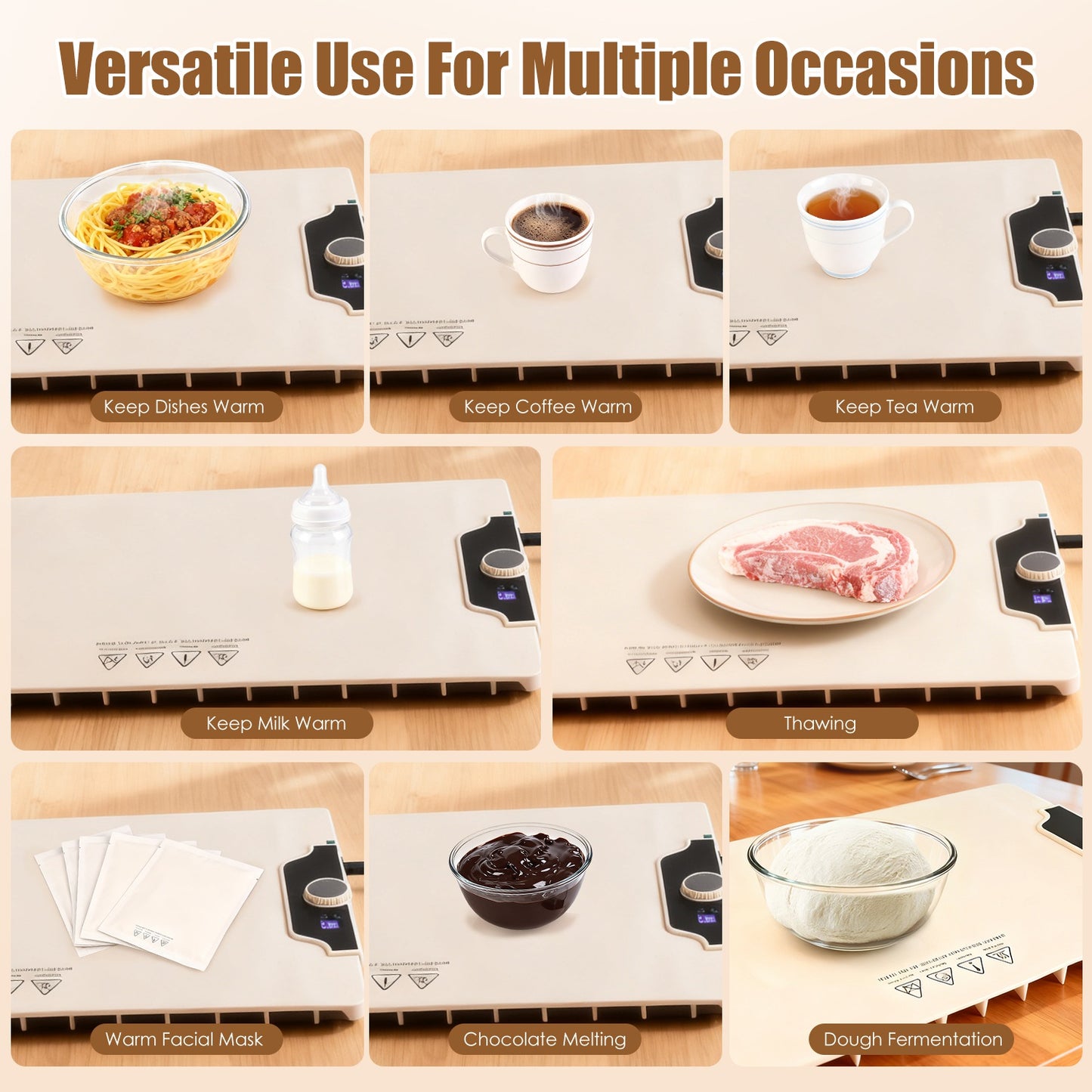 Food Warming Mat Electric Silicone Hot Plate 300W Fast Heating, 14 Temp Levels with Timer, Portable Roll-Up Buffet Warmer Tray for Parties Kitchen Table Food Heater Pad