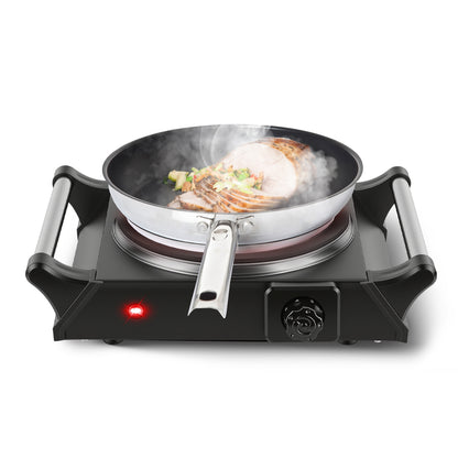 1000W Electric Single Burner Hot Plate Portable Countertop Stove with Stepless Temperature Control, Fast Heating Glass Cooktop, Compact RV Cooking Burner with Handles for Travel & Dorm Use