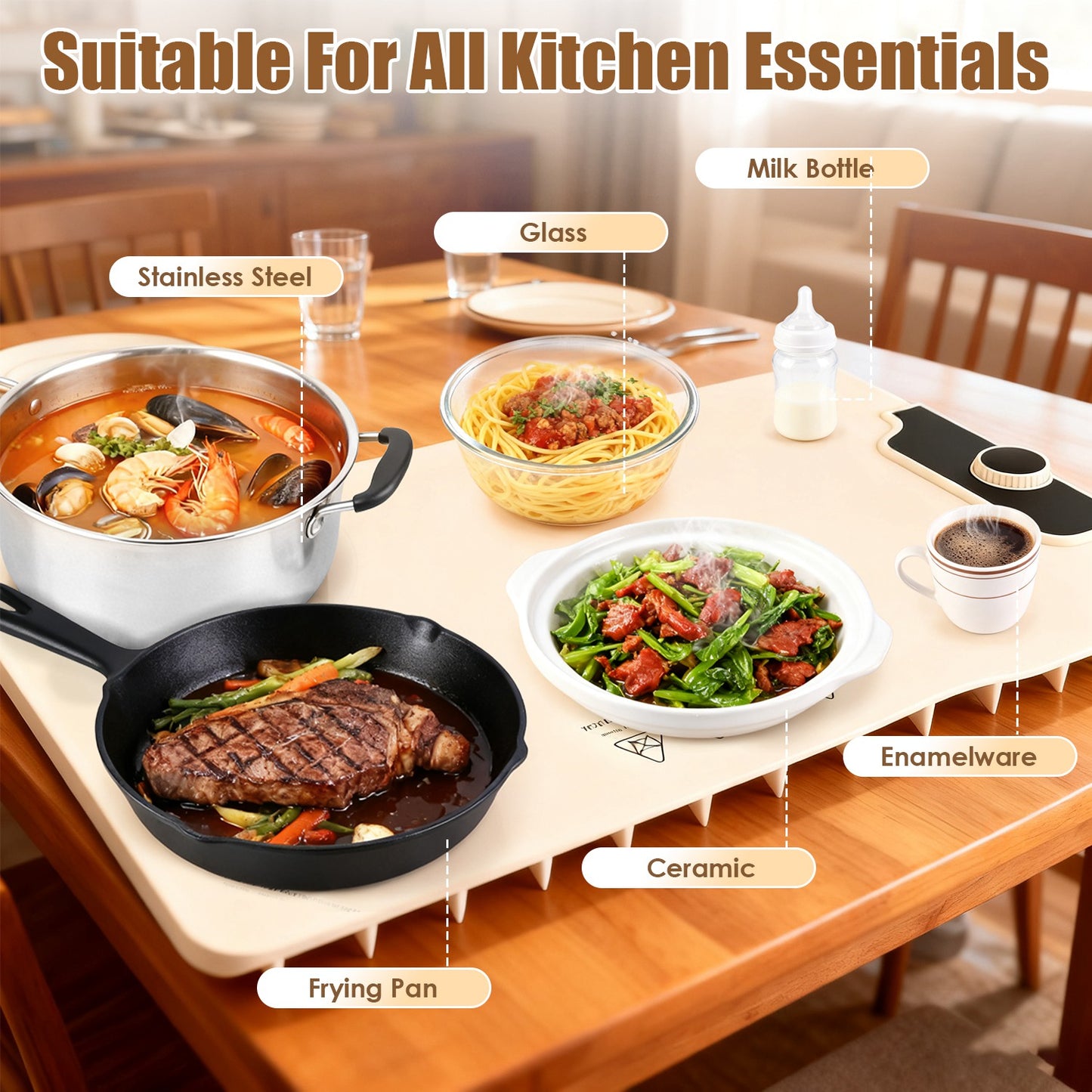Food Warming Mat Electric Silicone Hot Plate 300W Fast Heating, 14 Temp Levels with Timer, Portable Roll-Up Buffet Warmer Tray for Parties Kitchen Table Food Heater Pad