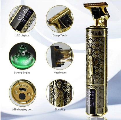 Cordless Beard Trimmer & Hair Clippers for Men, USB Rechargeable Hair Cutting Kit, Professional Barber Shaving Machine, LED Display, Metal Body, Precision Trimmer with Guide Combs