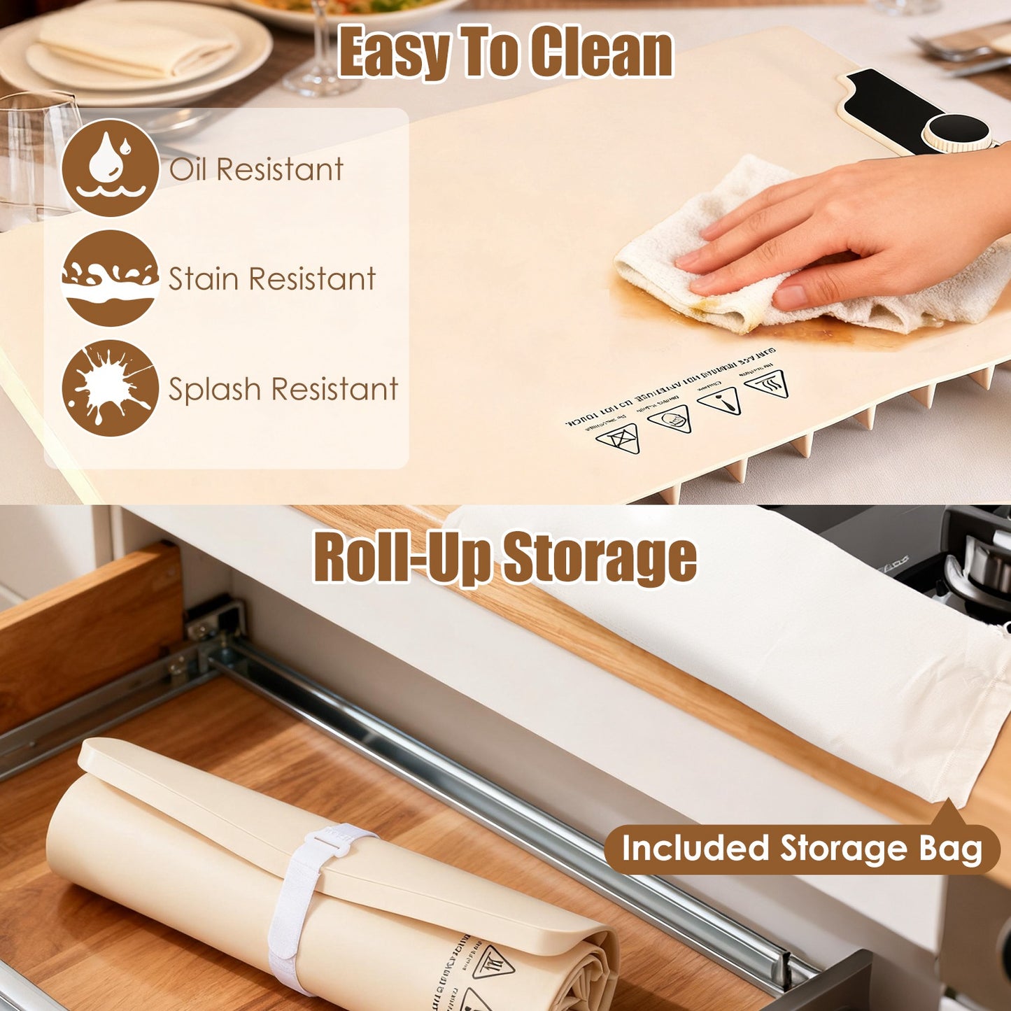 Food Warming Mat Electric Silicone Hot Plate 300W Fast Heating, 14 Temp Levels with Timer, Portable Roll-Up Buffet Warmer Tray for Parties Kitchen Table Food Heater Pad