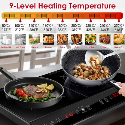 1Pc 4000W Induction Cooktop Portable Double Induction Cooker Electric Dual Burner Stove Countertop Hot Plate With 9 Power 9 Temperature 3H Timer